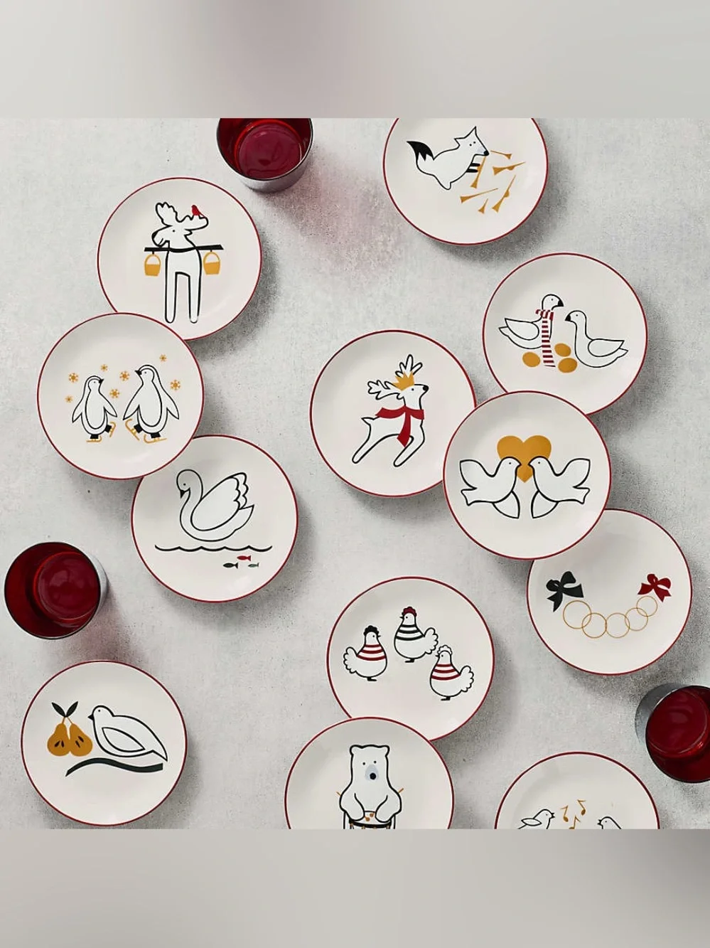 Brand New Crate & Barrel Christmas Appetizer Plates with Stand, Set of 12, NWT